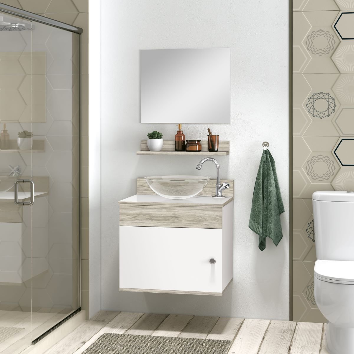 Ver imagem 1 de Gabinete para Banheiro Completo Prateleira Armário Espelho Avanti 44 cm Cor: Branco
