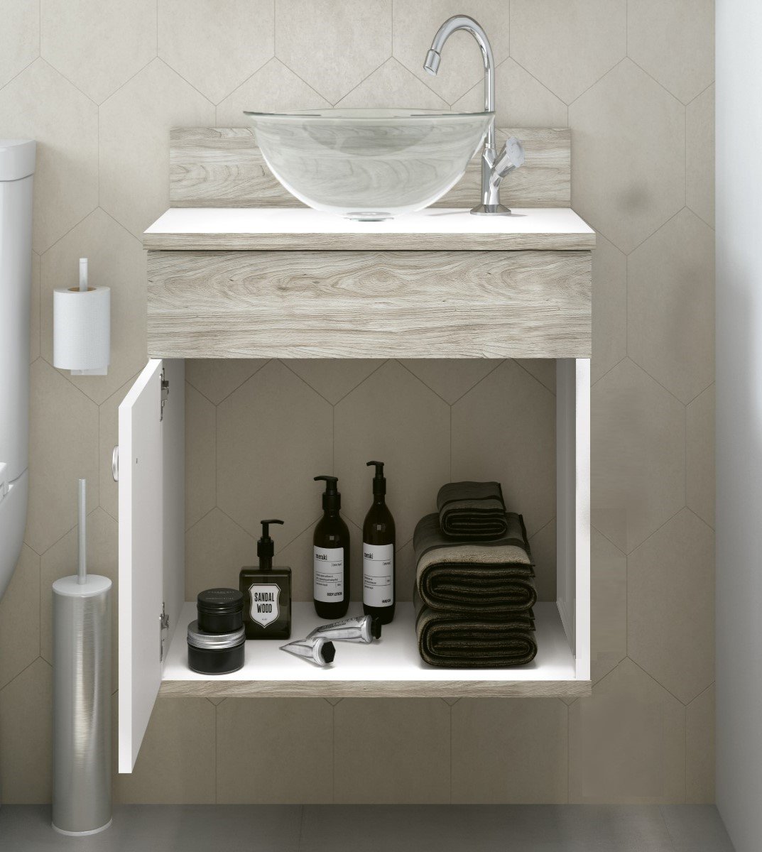 Ver imagem 3 de Gabinete para Banheiro Completo Prateleira Armário Espelho Avanti 44 cm Cor: Branco