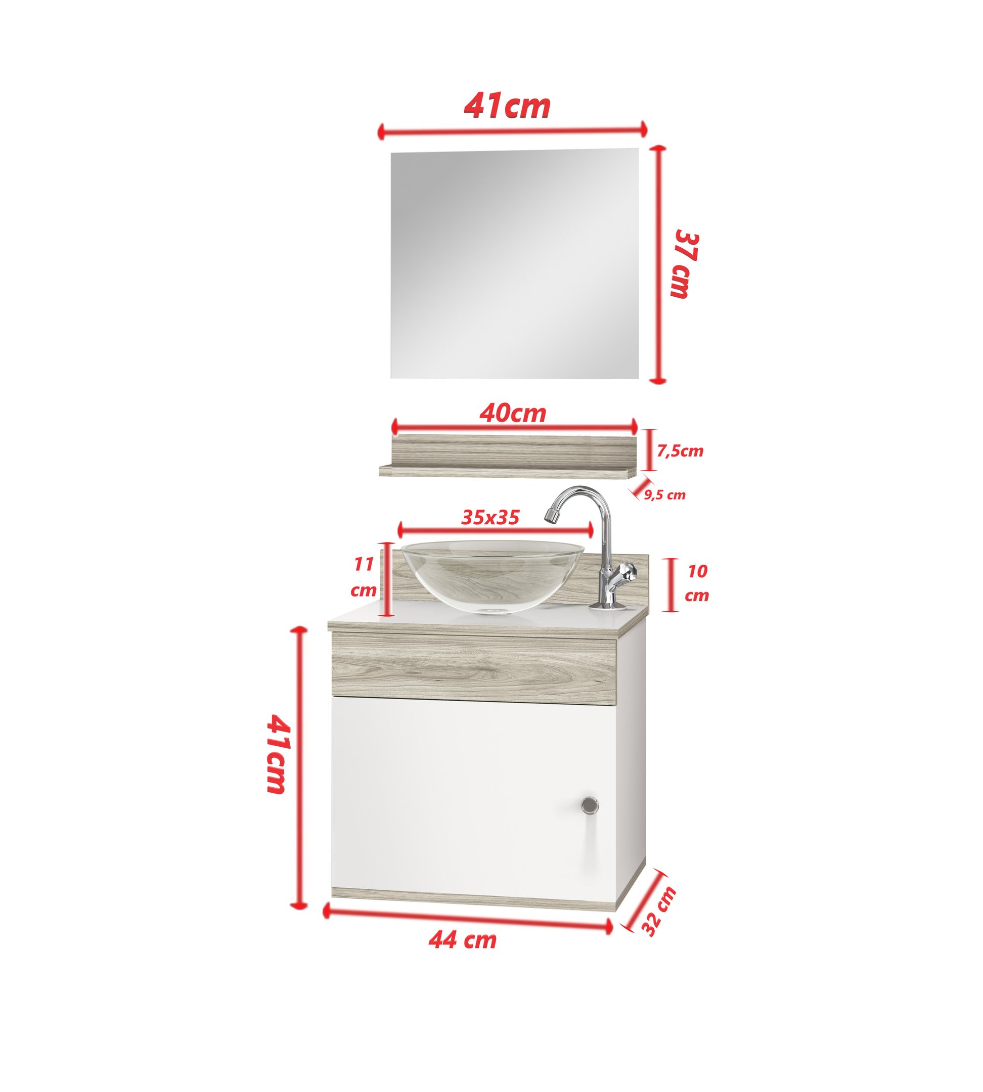 Ver imagem 6 de Gabinete para Banheiro Completo Prateleira Armário Espelho Avanti 44 cm Cor: Branco
