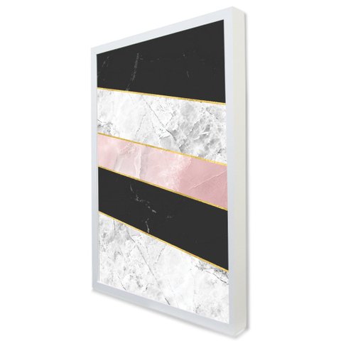 Quadro Decorativo Caixa Alta com Vidro Geométrico Listras Mármore TaColado Moldura Branca 90 x 60cm