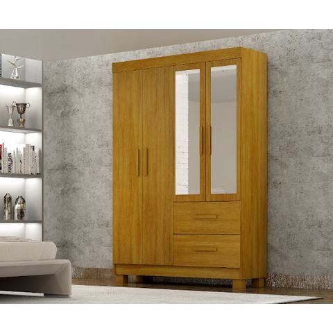 Guarda Roupa Cali 4 Portas 2 Gavetas com Pés e Espelho - CHF:Cinamomo