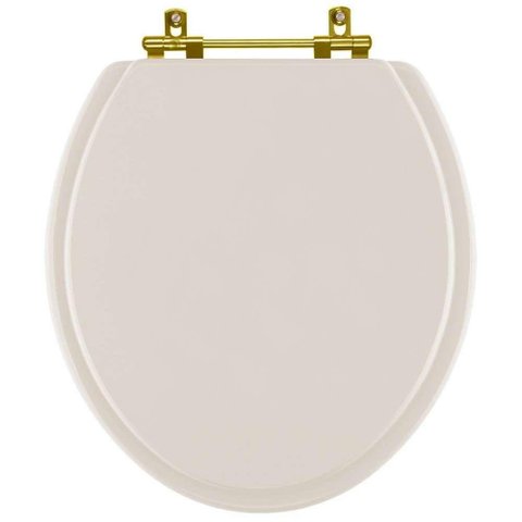Assento Sanitario Poliéster Convencional Oval Visone para Vaso Ideal Standard com Ferragem Dourada