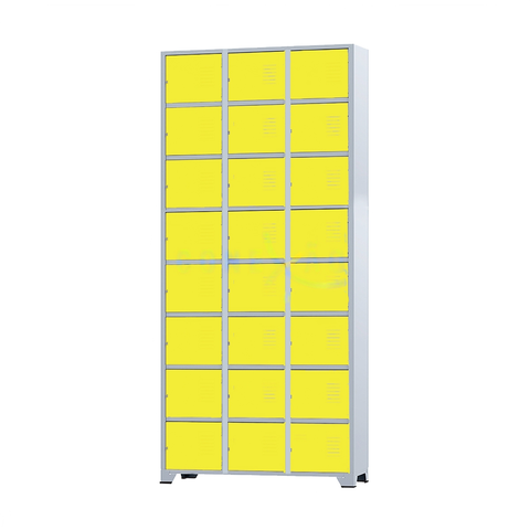 Armário Roupeiro de Aço 24 Portas para Vestiário Academia Locker Amarelo com Chave
