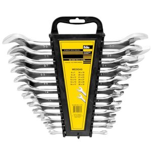 Jogo de Chave Fixa - Aço Cromo Vanádio - 6 a 32mm (12 Peças) - Eda