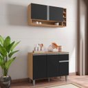 Ver imagem 1 de Balcão de Cozinha e Armário Aéreo Vanessa Cor Amêndoa/preto - Ajl Móveis