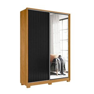Guarda Roupa Frizatto com 2 Portas de Correr e 3 Gavetas com Espelho Carvalho e Preto Star Confort