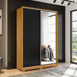 Guarda Roupa Frizatto com 2 Portas de Correr e 3 Gavetas com Espelho Carvalho e Preto Star Confort - 2