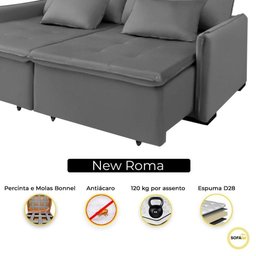 Sofá Cama Slim New Roma 2 Mts Veludo Molas Bonnel com Pillow Cor:cinza - 2
