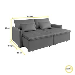 Sofá Cama Slim New Roma 2 Mts Veludo Molas Bonnel com Pillow Cor:cinza - 4
