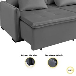 Sofá Cama Slim New Roma 2 Mts Veludo Molas Bonnel com Pillow Cor:cinza - 3
