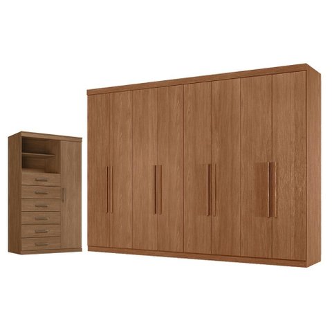 Guarda Roupa Casal 8 Portas 4 Gavetas Master New e Comoda Marabá Jatobá Acetinado - Santos Andirá