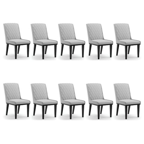 Cadeira Sala de Jantar Base Madeira Preto Kit 10 Sofia Suede Cinza D03 - D'Rossi