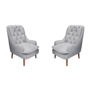 Kit 2 Poltronas Decorativas Lille Suede Cinza - Dominic Decor