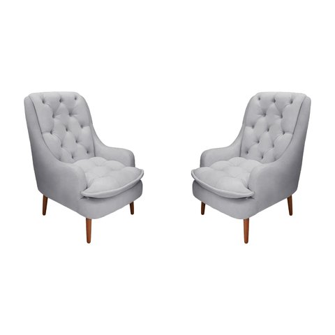 Kit 2 Poltronas Decorativas Lille Suede Cinza - Dominic Decor