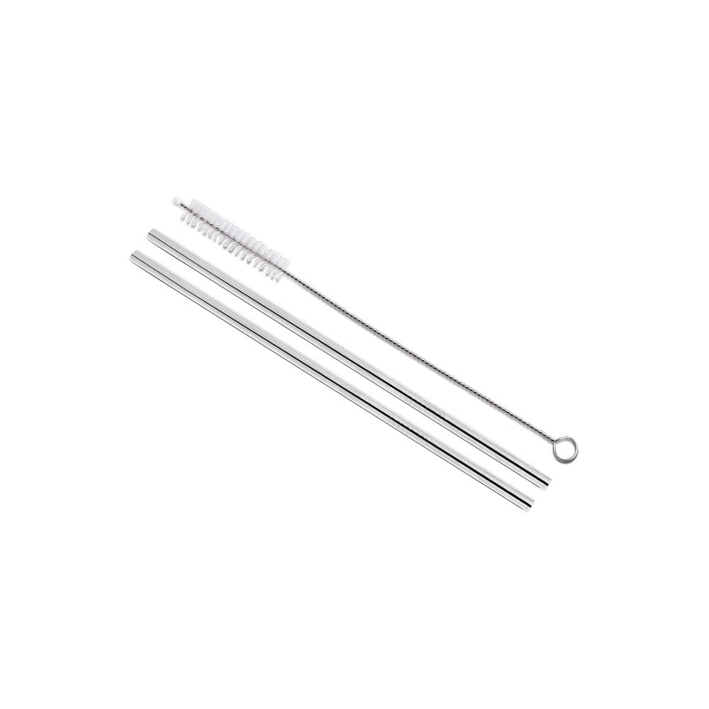 Conjunto 3 Peças Canudo Inox Reto + Escova Descomplica Brinox