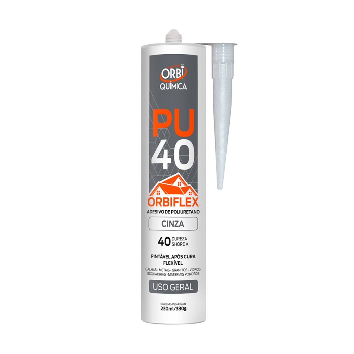 Cola Pu 40 Flex Silicone Selante Adesivo 380g Orbi Cinza - 2