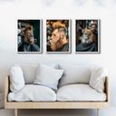 Ver imagem 2 de Kit 3 Quadros Decorativos Barbearia - Leão 24x18cm - com Vidro:moldura Branca