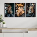 Ver imagem 1 de Kit 3 Quadros Decorativos Barbearia - Leão 24x18cm - com Vidro:moldura Branca