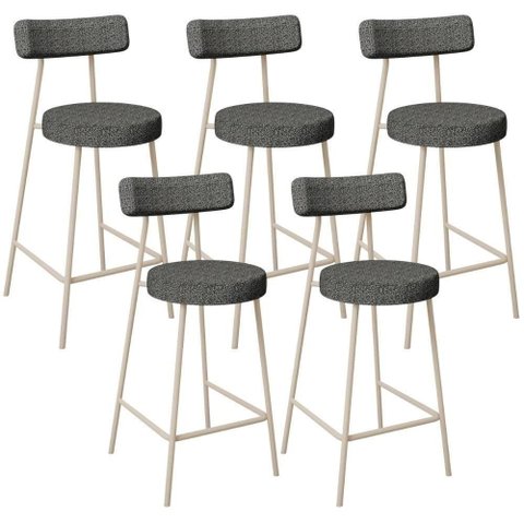 Kit 05 Banquetas Baixa Cozinha Sala Jantar Bancada Milão Arena L02 Linho Mescla Chumbo - lyam 