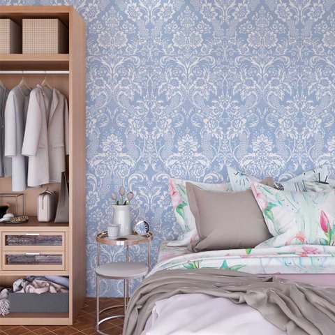 Papel de Parede Arabesco Azul Floral Gh Papel de Parede 2,5m