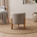 Ver imagem 3 de Kit com 3 Puffs Elegance em Linho Pés de Madeira Design Minimalista Sala Sofisticada Premium - Bege