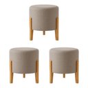 Ver imagem 1 de Kit com 3 Puffs Elegance em Linho Pés de Madeira Design Minimalista Sala Sofisticada Premium - Bege