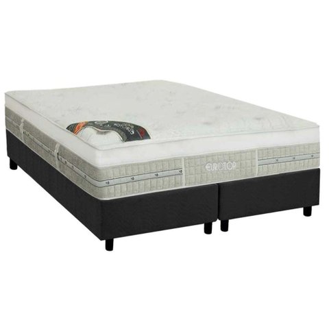 Cama Box Queen: Colchão Molas Castor Pocket Eurotop Summer &amp; Winter + Base CRC Suede Gray(