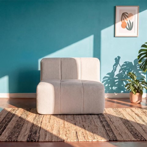 Sofá Modular Central 1 Lugar 84cm Sync Kappesberg Boucle Névoa