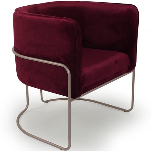 Poltrona de Sala Betina Base Aço Champagne Veludo Cabernet - CasaePoltrona