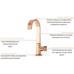 Torneira para Lavatorio de Mesa Rose Gold 1/4 de Volta Samer Metais - 2