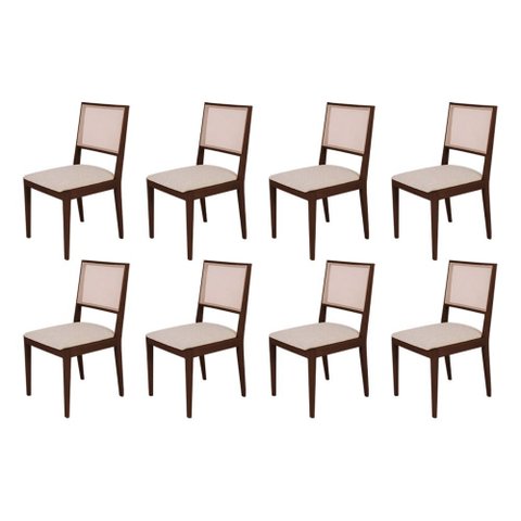 Conjunto com 8 Cadeiras de Jantar Suellen em Madeira e Mdf Castanho Linho Bege