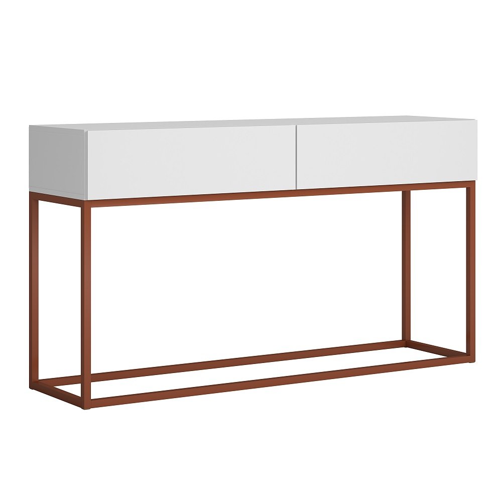 Aparador Bancada Buffet Eros 110cm C/gavetas para Recepção Sala Escritorio Pes de Ferro Cobre:branco - 2