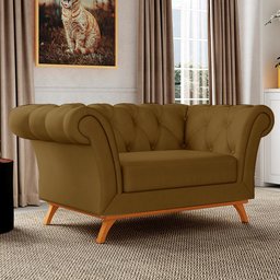 Sofá para Sala de Estar 1,50M 1 Lugar Base Madeira Império B-260 Veludo Mostarda - 2