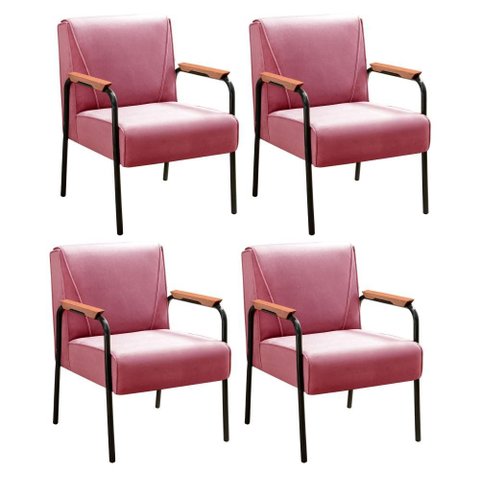 Kit 4 Poltronas Jade Cor:Suede Rosa 280