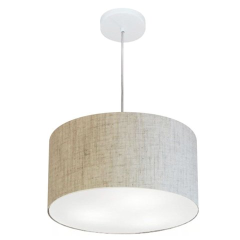 Lustre Pendente Cilíndrico Vivare Md-4099 Cúpula em Tecido 40x25cm - Bivolt - Rustico Bege - Bivolt