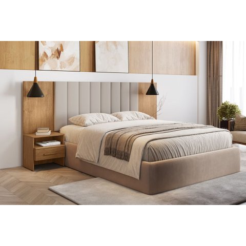 Painel Cama Box Casal Everest com 2 Mesa de Cabeceira Nh Rei de Casa Cumaru