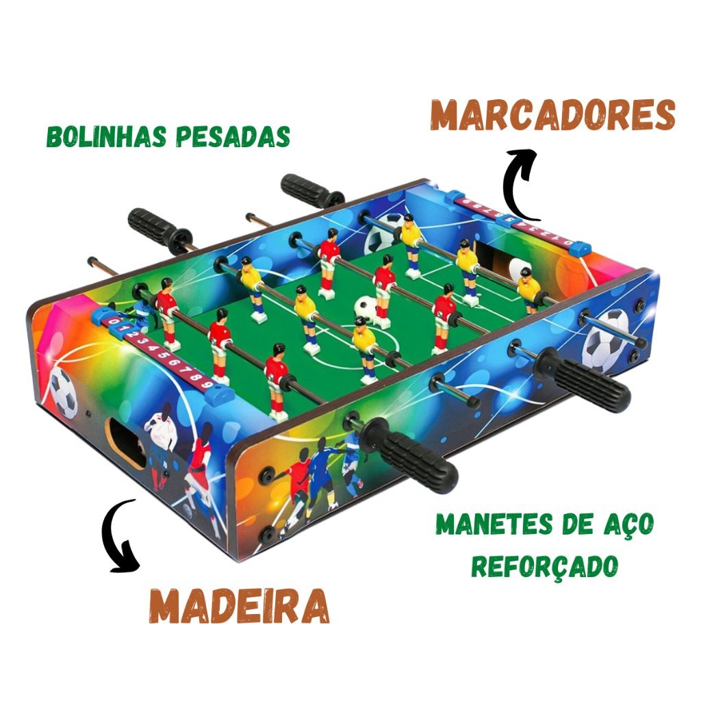 Futebol de Mesa Pebolim Totó com Bolas e Placar de Gols- Brava - 2