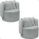 Ver imagem 2 de Kit 2 Poltrona Orgânica Base Giratória Maya Boucle Cinza Redonda Decorativa - Arkell