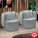 Ver imagem 1 de Kit 2 Poltrona Orgânica Base Giratória Maya Boucle Cinza Redonda Decorativa - Arkell