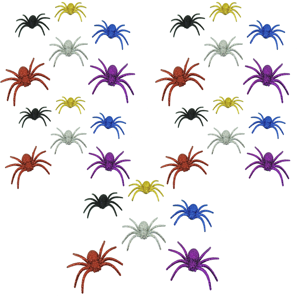 Kit 30 Aranhas de Halloween Decorativas Glitter