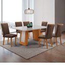 Ver imagem 1 de Mesa de Jantar Carolina 180cm Tampo MDF Vidro Canto Copo com 6 Cadeiras Lisa