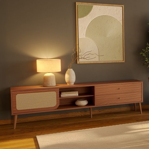 Rack para TV até 75 Polegadas 220cm em MDF Coleção Tela Natural Pinhao