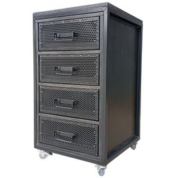 Gaveteiro Industrial Black com Chapas de Ferro - 4 Gavetas e 4 Rodízios - 1