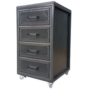 Gaveteiro Industrial Black com Chapas de Ferro - 4 Gavetas e 4 Rodízios