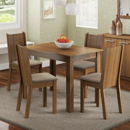 Conjunto Sala de Jantar Madesa Rute Mesa Tampo de Madeira com 4 Cadeiras - Rustic/sintético Bege - 1