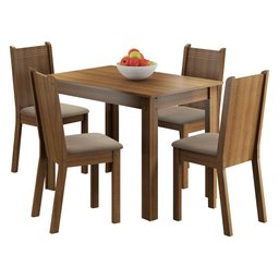 Conjunto Sala de Jantar Madesa Rute Mesa Tampo de Madeira com 4 Cadeiras - Rustic/sintético Bege - 4