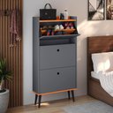 Ver imagem 2 de Kit Quarto Sapateira 3 Gavetas Basculantes Cinza/Cinamomo Mesinha Lateral Nicho Preto/Cinamomo