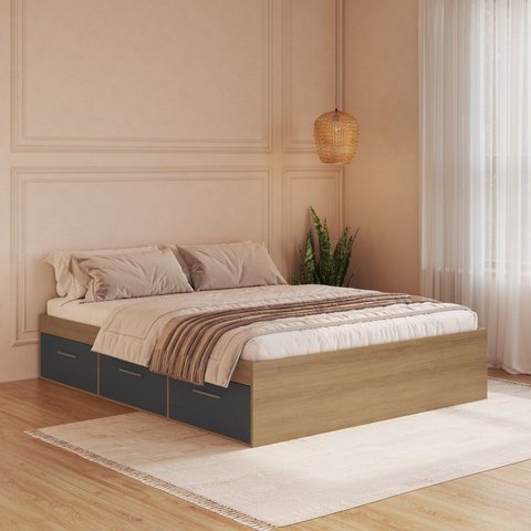 Cama de Casal com 6 Gavetas Genebra 188x138cm