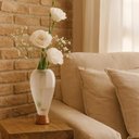 Ver imagem 2 de Vaso Decorativo em Vidro e Madeira Branco Fosco P 20x15cm
