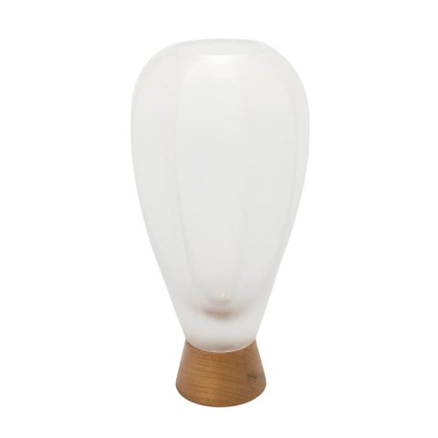 Vaso Decorativo em Vidro e Madeira Branco Fosco P 20x15cm